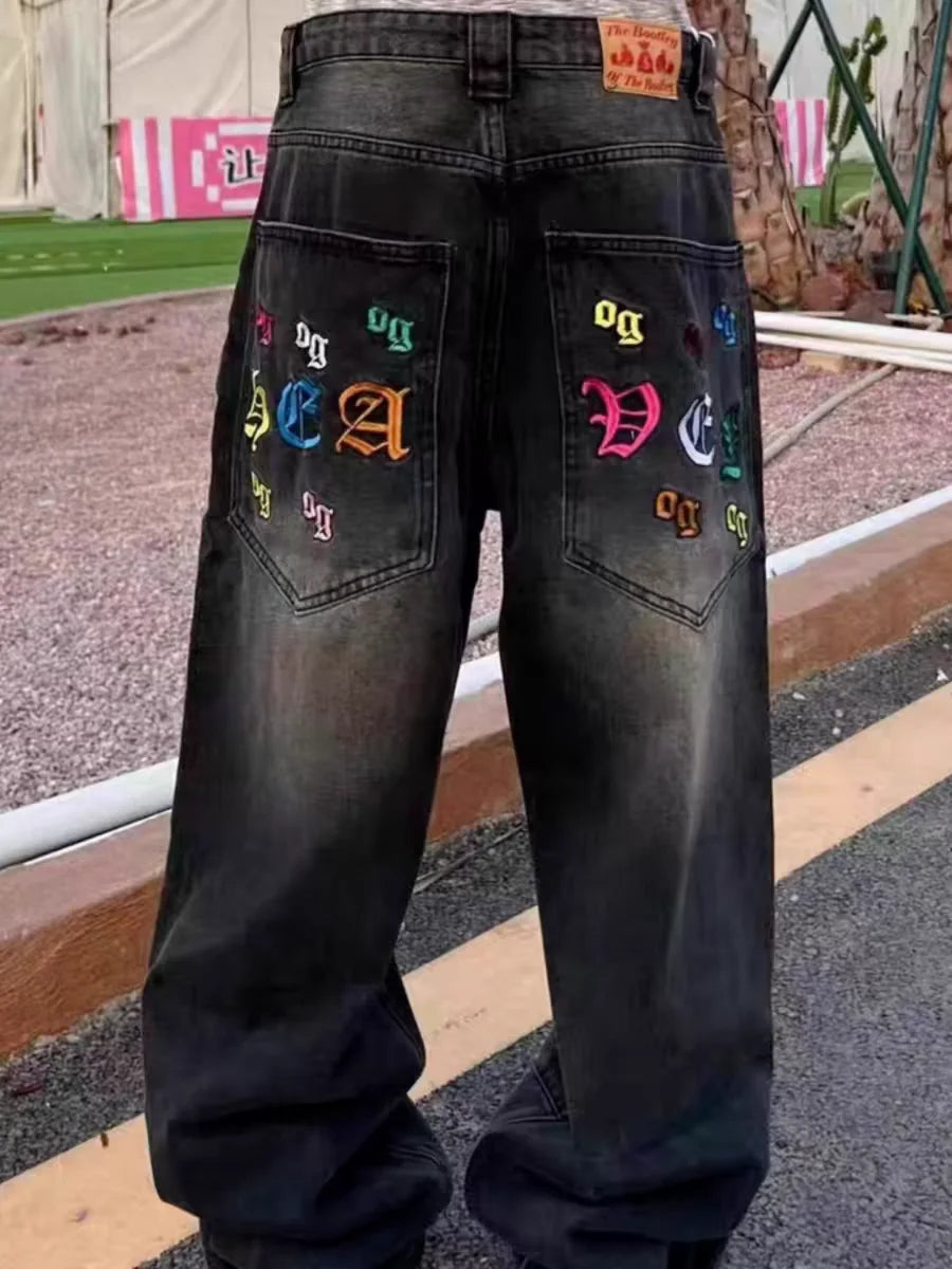 Y2K Baggy Boot Cut Embroidered Denim Jeans