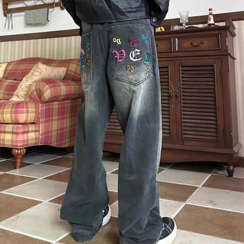 Y2K Baggy Boot Cut Embroidered Denim Jeans