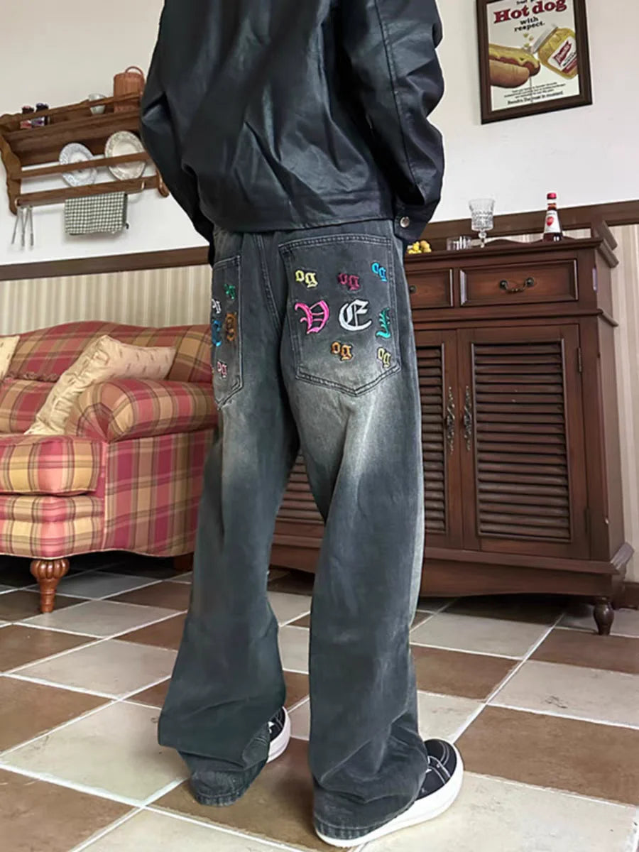 Y2K Baggy Boot Cut Embroidered Denim Jeans