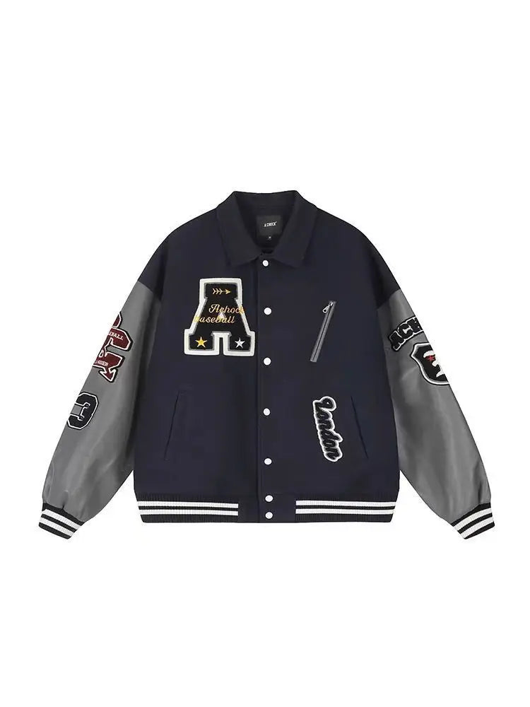 Y2K Baggy Fit Black And Grey Varsity Jacket