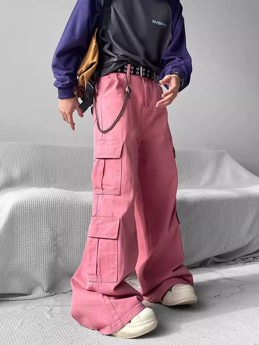 Y2K Baggy Flared Pink Cargo Pants