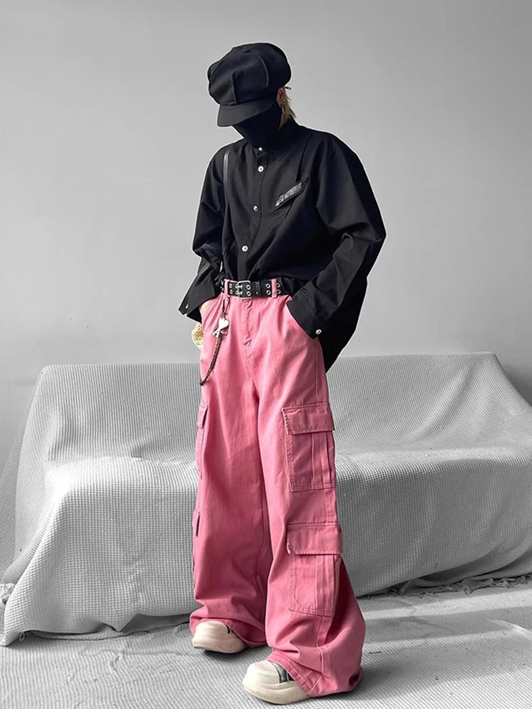 Y2K Baggy Flared Pink Cargo Pants