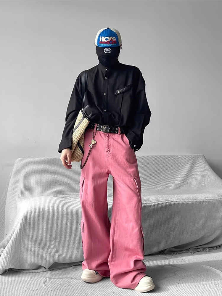 Y2K Baggy Flared Pink Cargo Pants