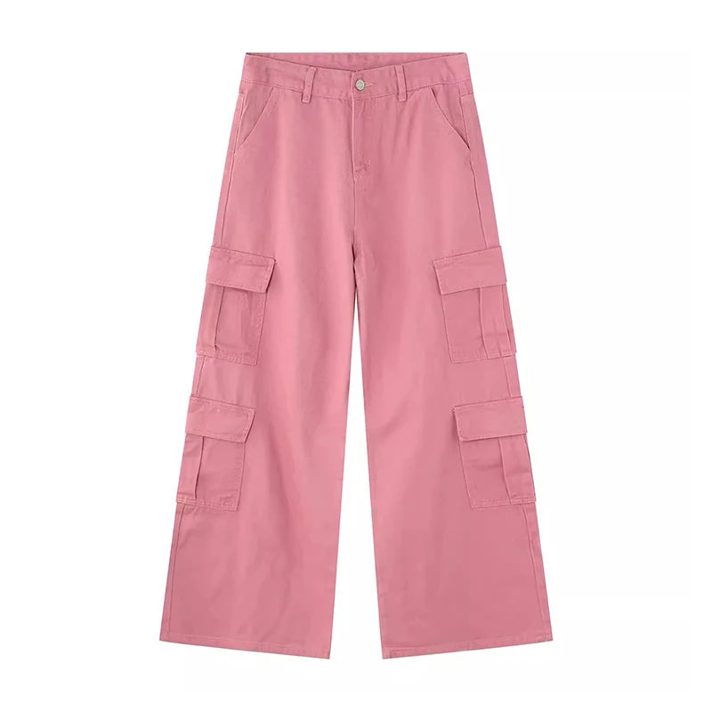 Y2K Baggy Flared Pink Cargo Pants