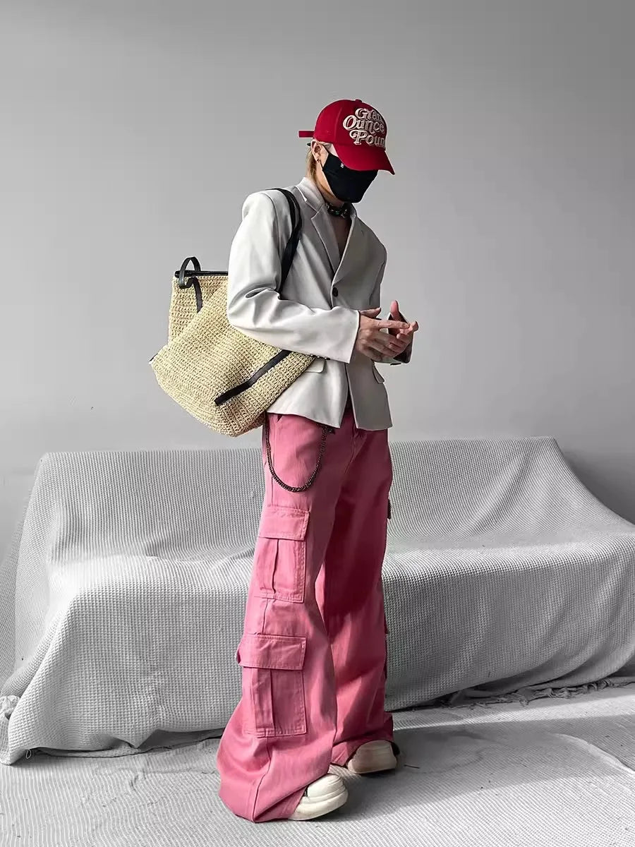 Y2K Baggy Flared Pink Cargo Pants