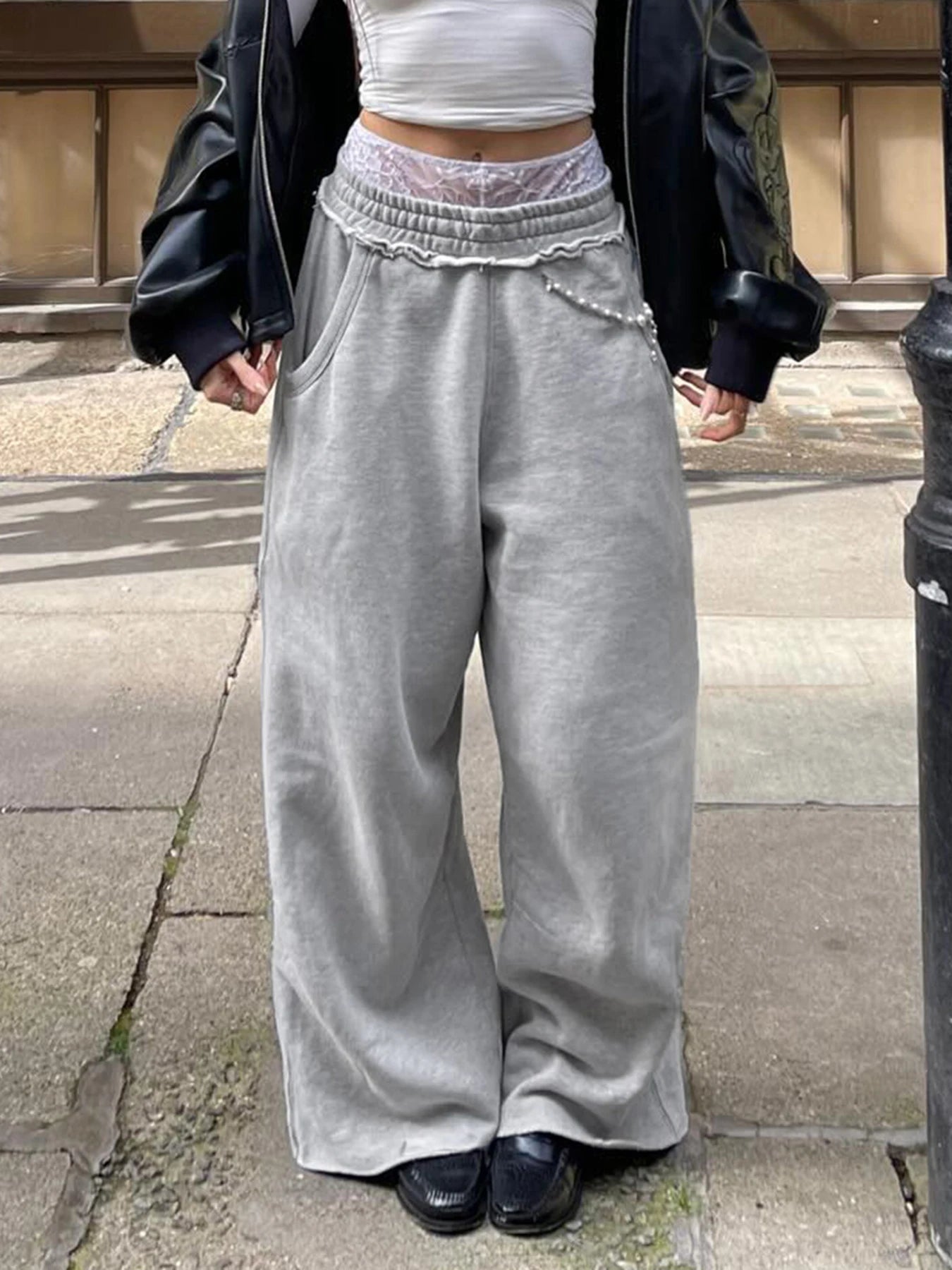 Y2K Baggy Grey Low Rise Sweatpants Jogger