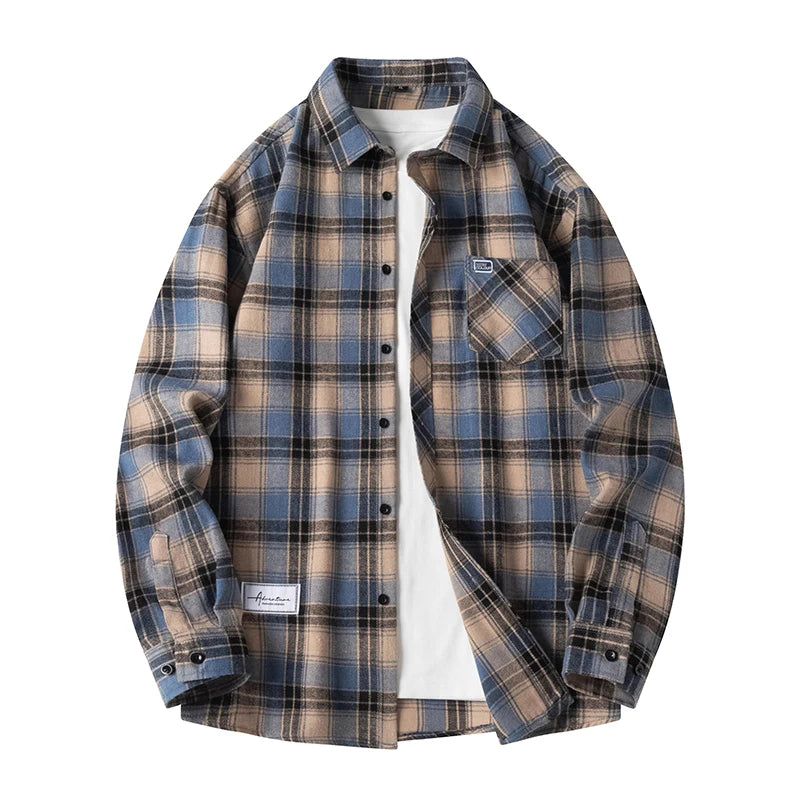 Y2K Baggy Plaid Long Sleeve Button Up Flannel Shirt