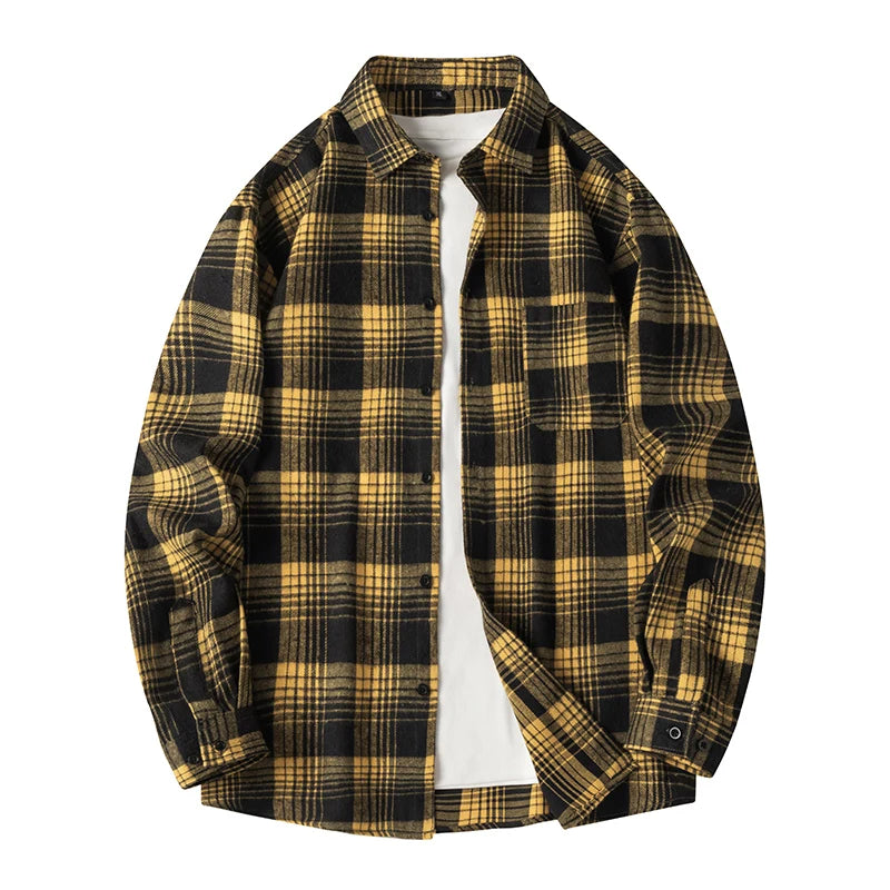 Y2K Baggy Plaid Long Sleeve Button Up Flannel Shirt