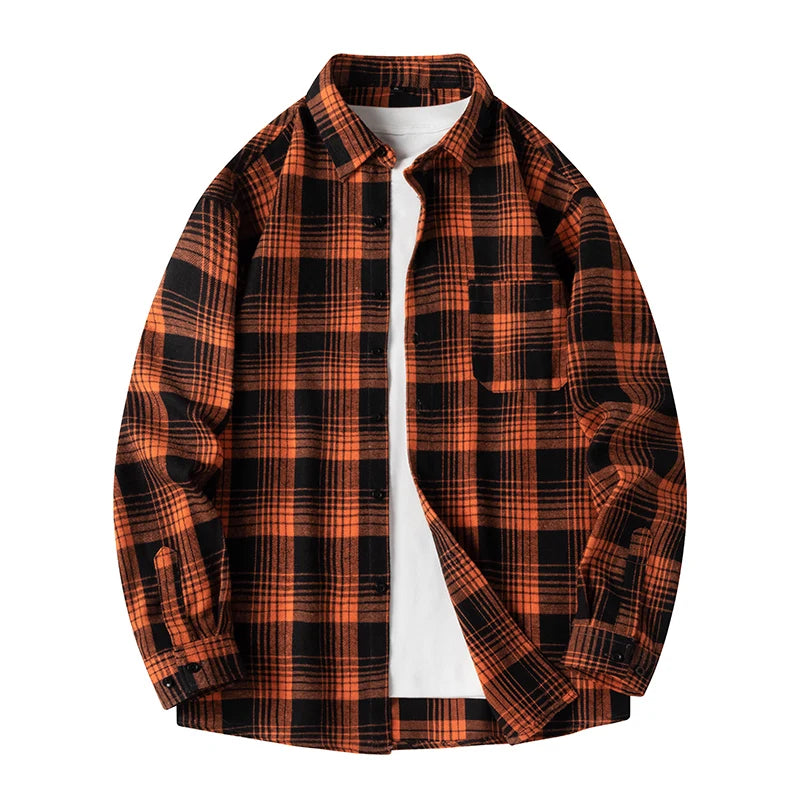 Y2K Baggy Plaid Long Sleeve Button Up Flannel Shirt