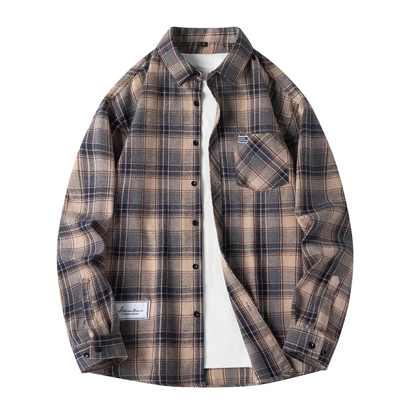 Y2K Baggy Plaid Long Sleeve Button Up Flannel Shirt