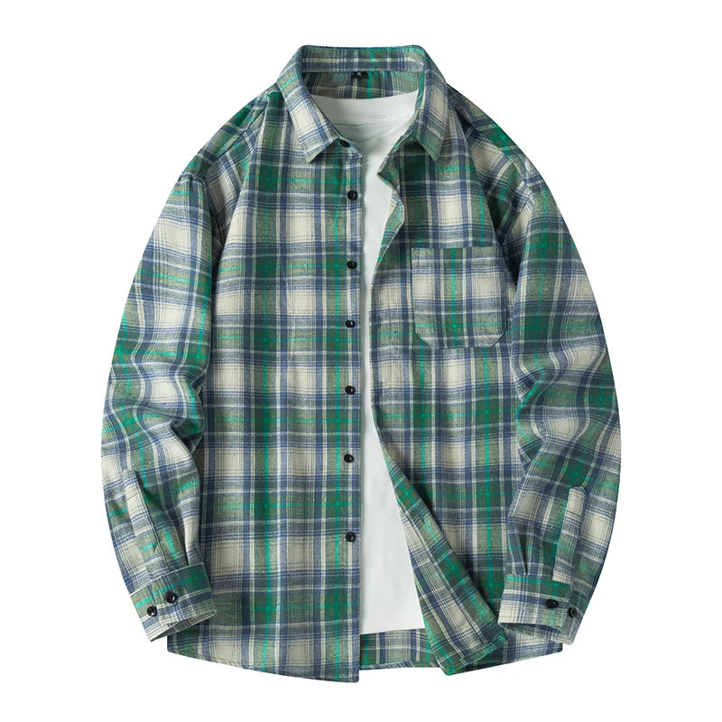 Y2K Baggy Plaid Long Sleeve Button Up Flannel Shirt