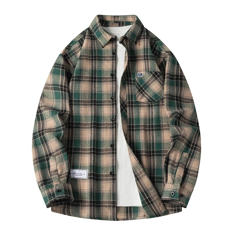 Y2K Baggy Plaid Long Sleeve Button Up Flannel Shirt