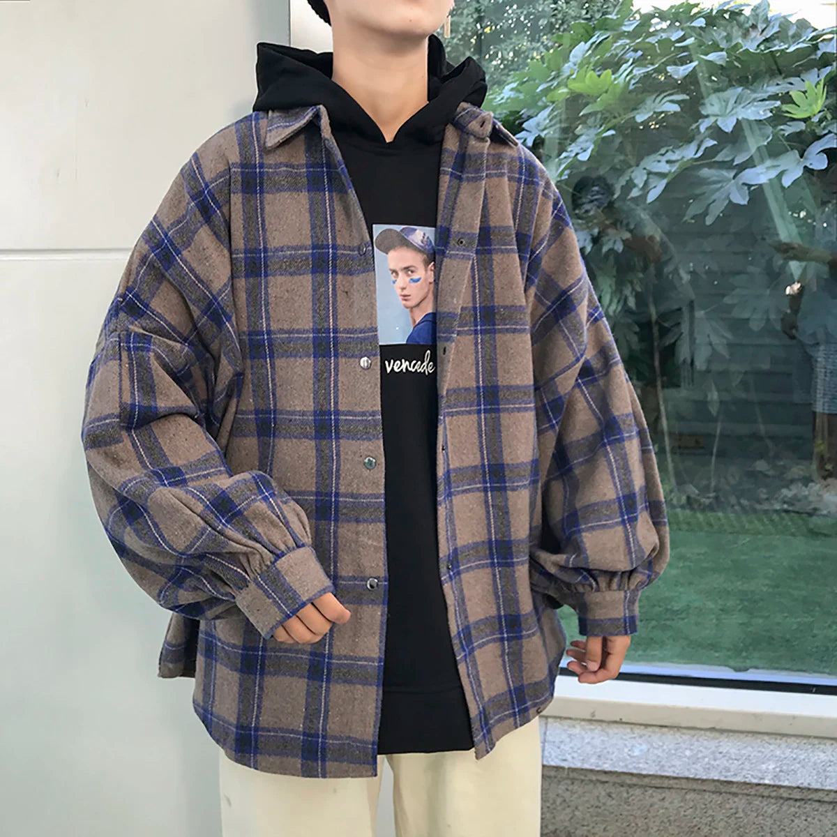 Y2K Baggy Plaid Long Sleeve Button Up Flannel Shirt