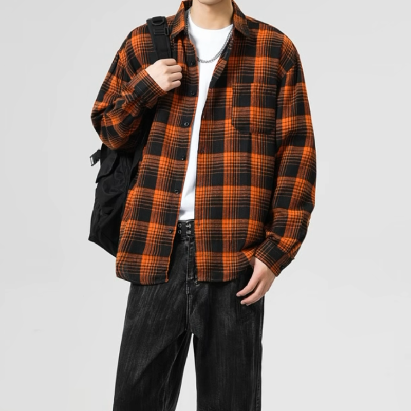 Y2K Baggy Plaid Long Sleeve Button Up Flannel Shirt