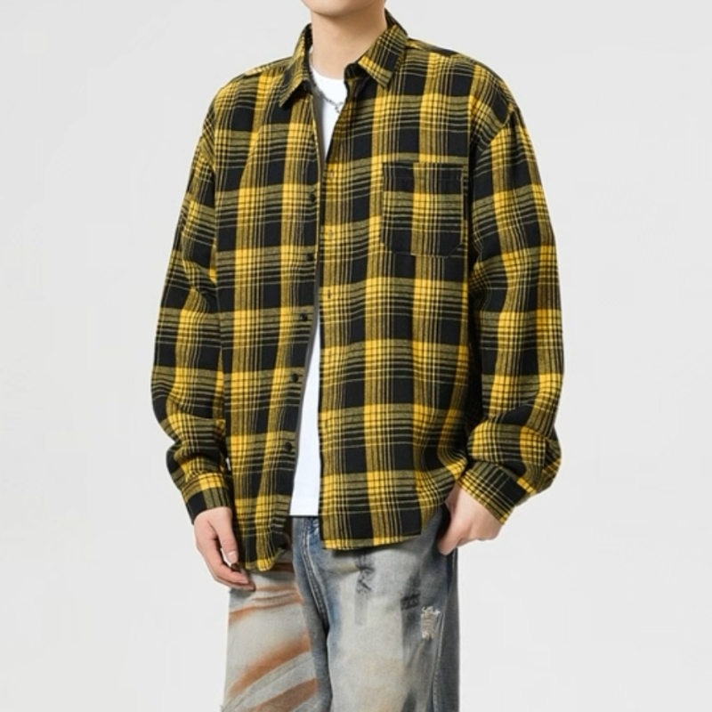Y2K Baggy Plaid Long Sleeve Button Up Flannel Shirt