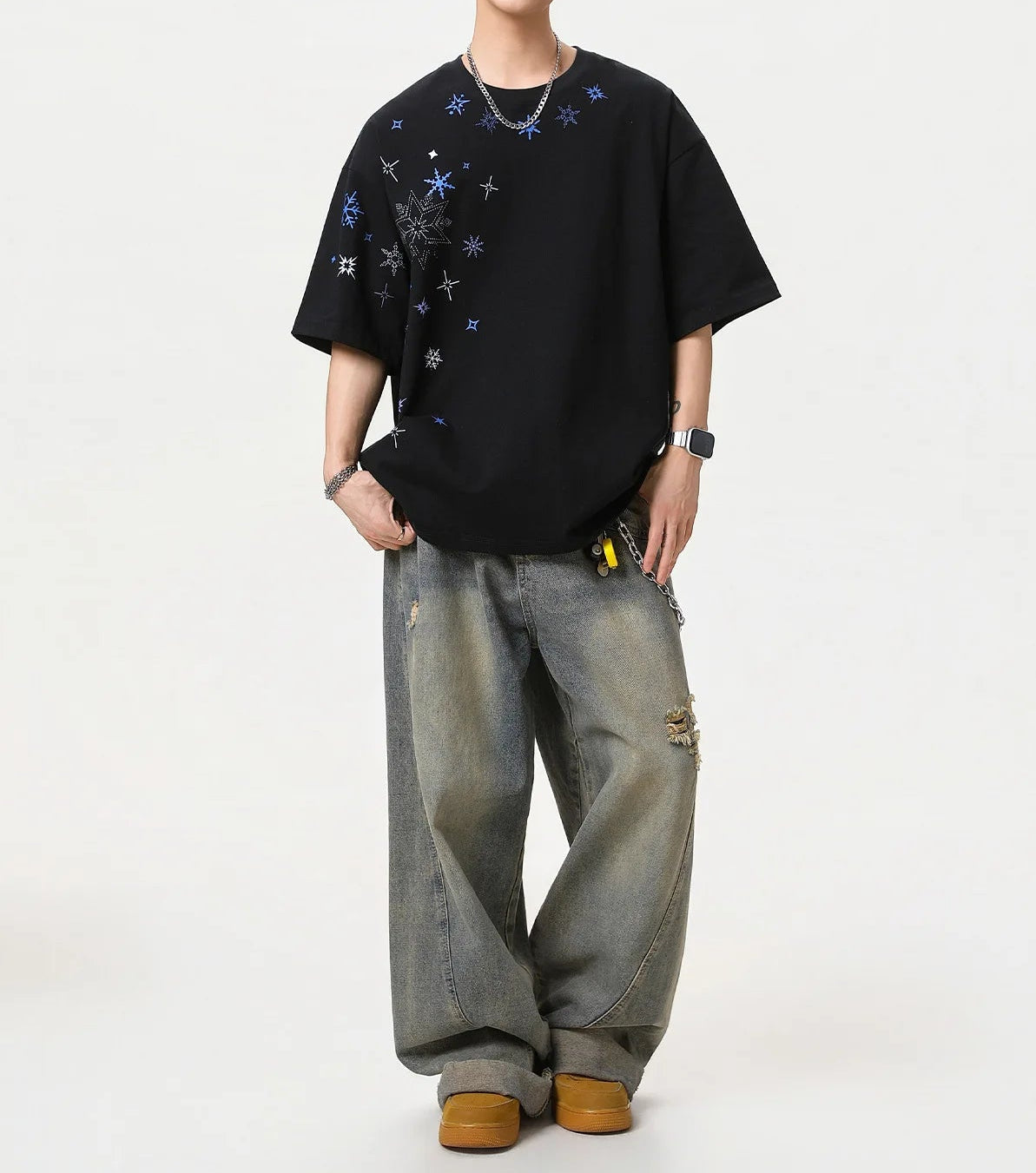 Y2K Baggy Snowflake Rhinestone T Shirt