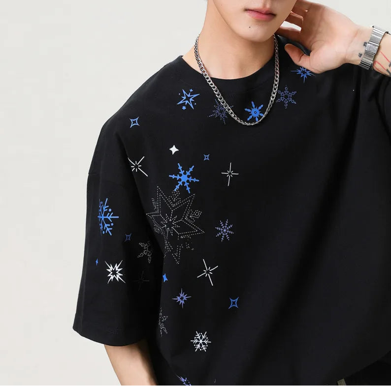 Y2K Baggy Snowflake Rhinestone T Shirt