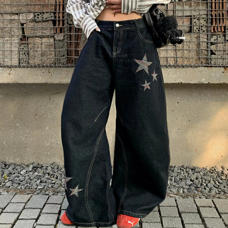 Y2K Baggy Star Embroidered Grunge Denim Jeans