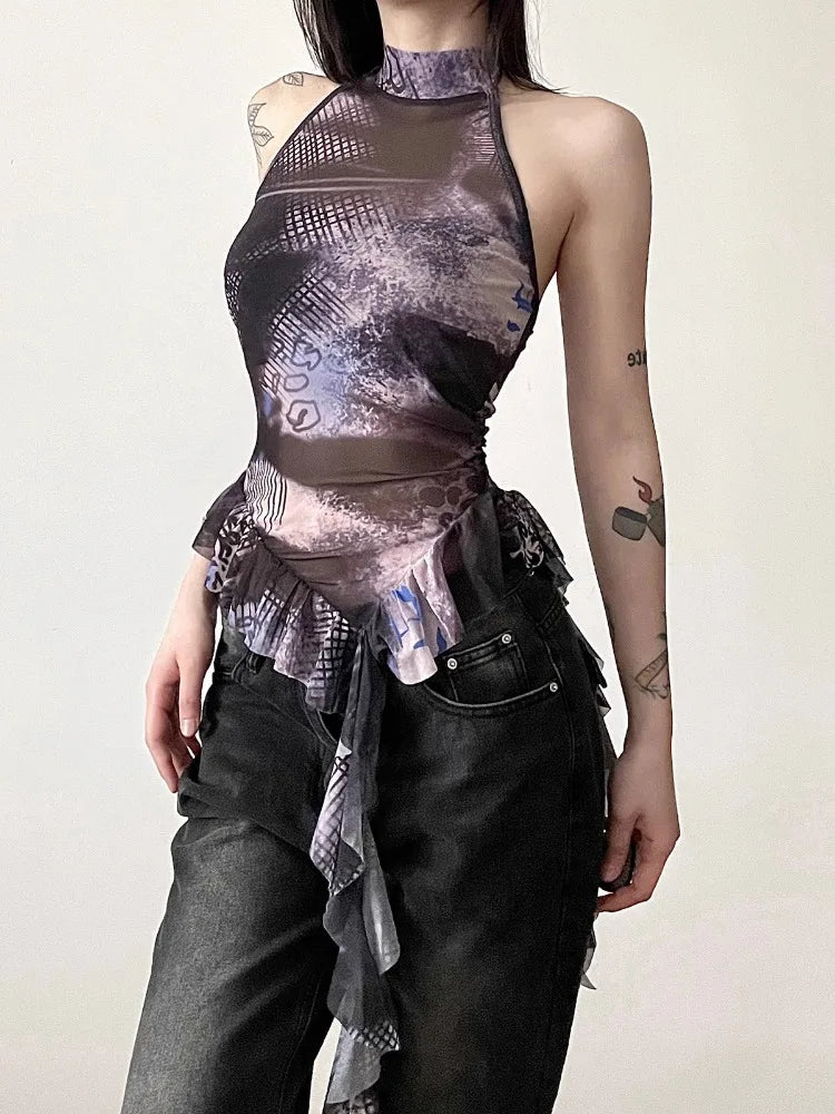 Y2K Bandage Sleeveless Mesh Top