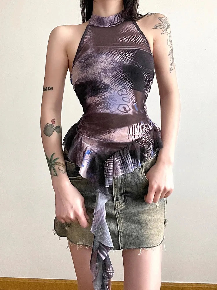 Y2K Bandage Sleeveless Mesh Top