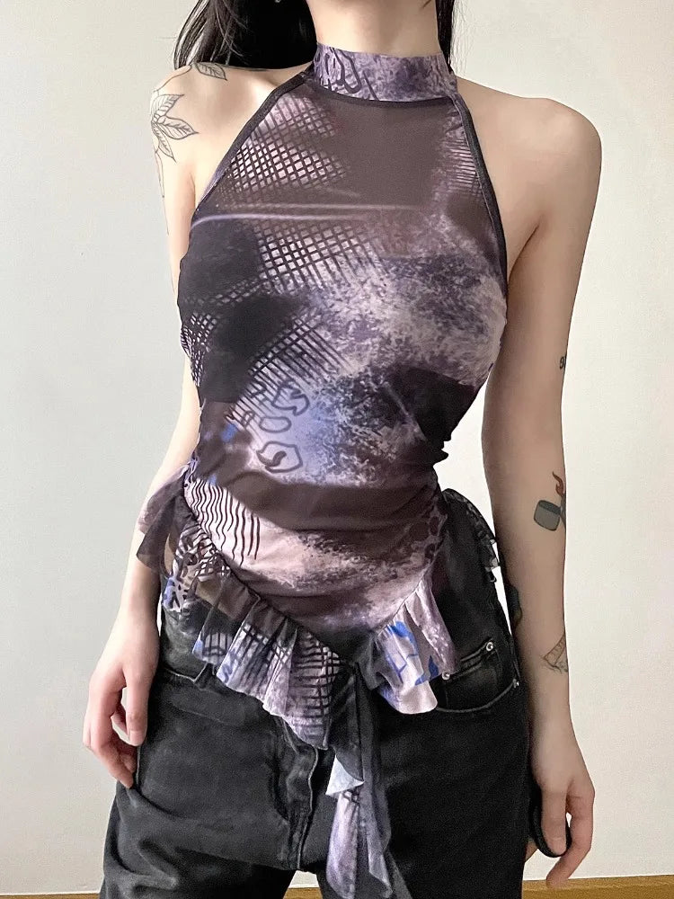 Y2K Bandage Sleeveless Mesh Top