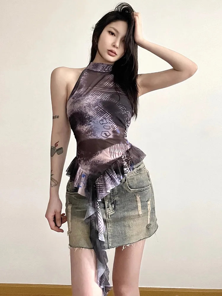 Y2K Bandage Sleeveless Mesh Top