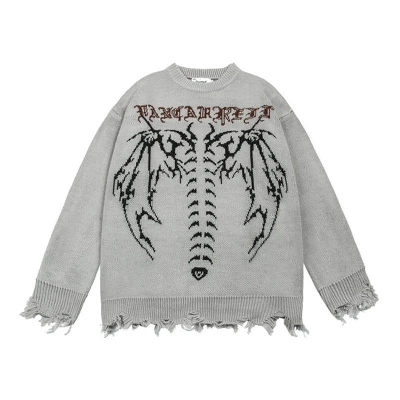 Y2K Bat Skeleton Graphic Knitted Sweater