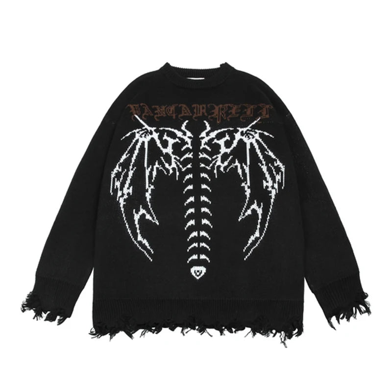Y2K Bat Skeleton Graphic Knitted Sweater