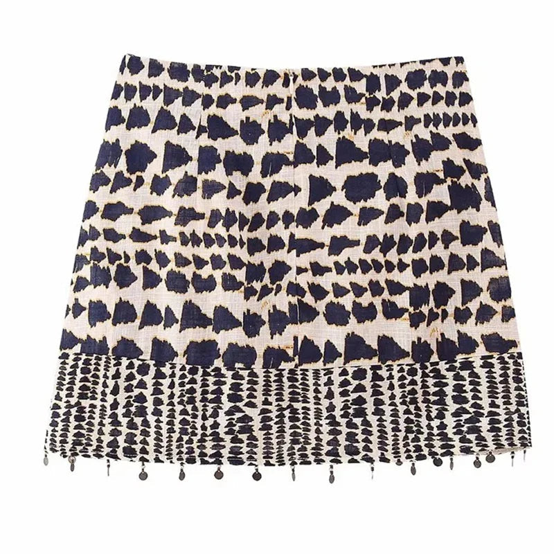 Y2K Beaded Spotted Print Mini Skirt