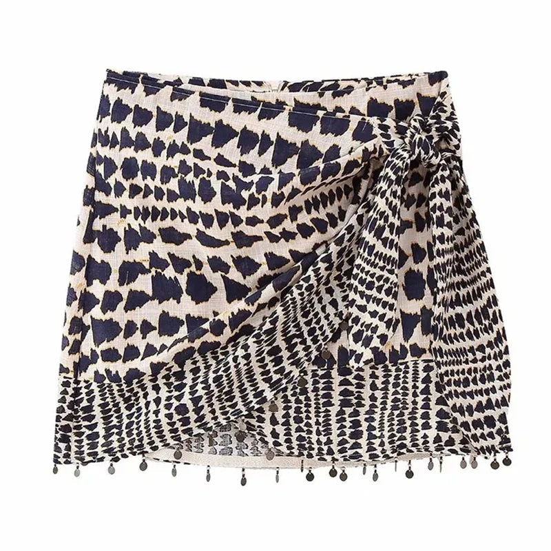 Y2K Beaded Spotted Print Mini Skirt