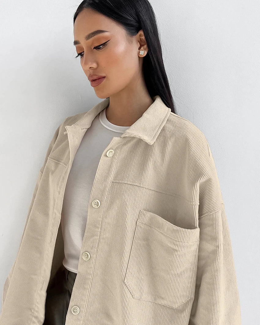 Y2K Beige Oversized Long Sleeve Button Up Shirt