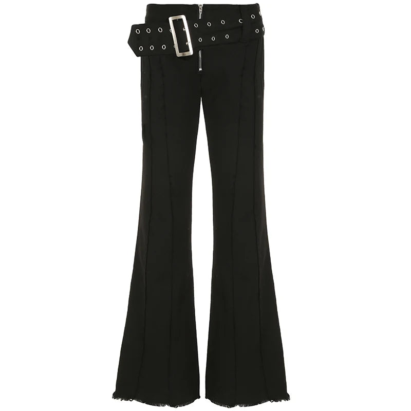 Y2K Big Belt Gothic Flare Jeans