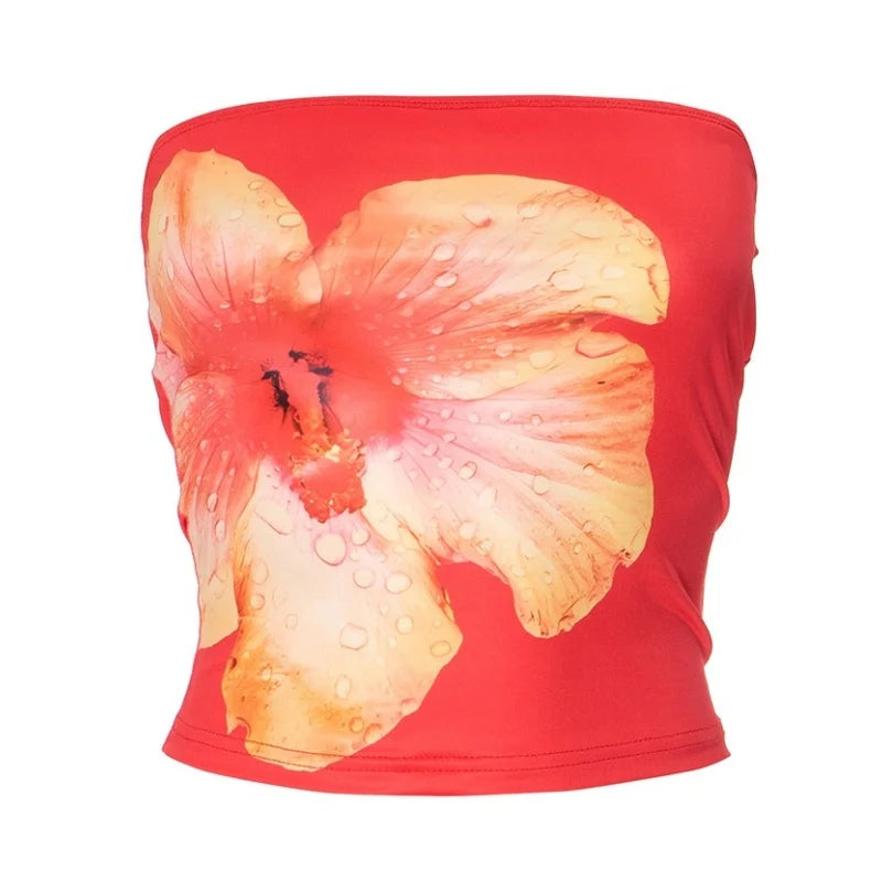 Y2K Big Flower Strapless Bandeau Tube Top