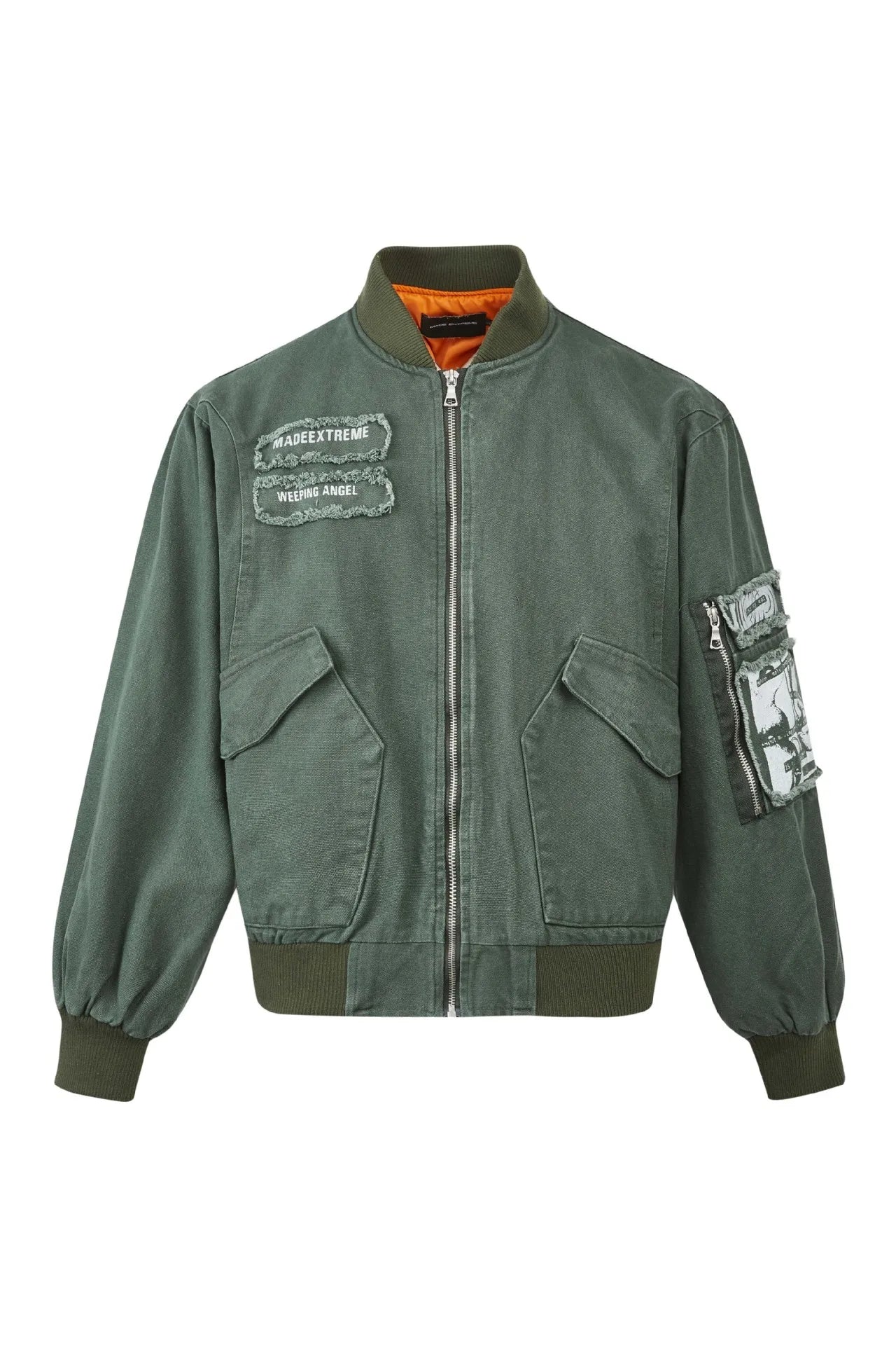 Y2K Big Pocket Embroidered Patch Bomber Jacket