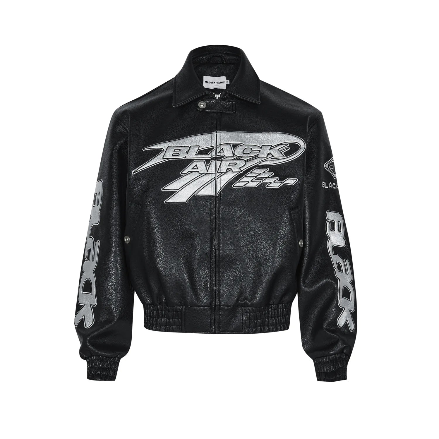 Y2K Black Air Embroidered Racing Leather Jacket