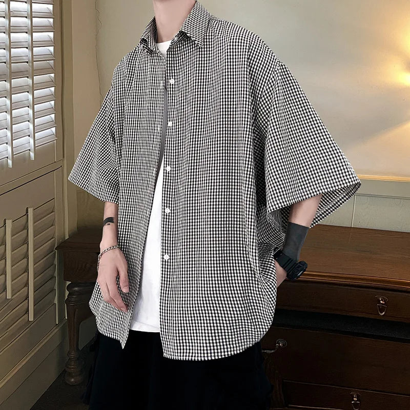 Y2K Black And White Checkerboard Button Up Flannel Shirt