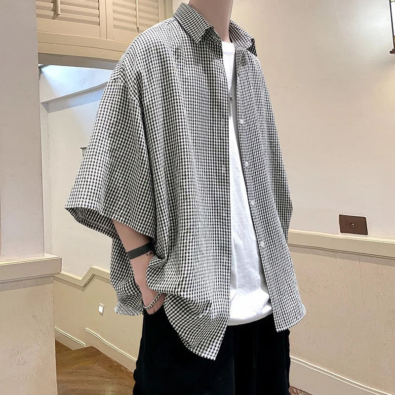 Y2K Black And White Checkerboard Button Up Flannel Shirt