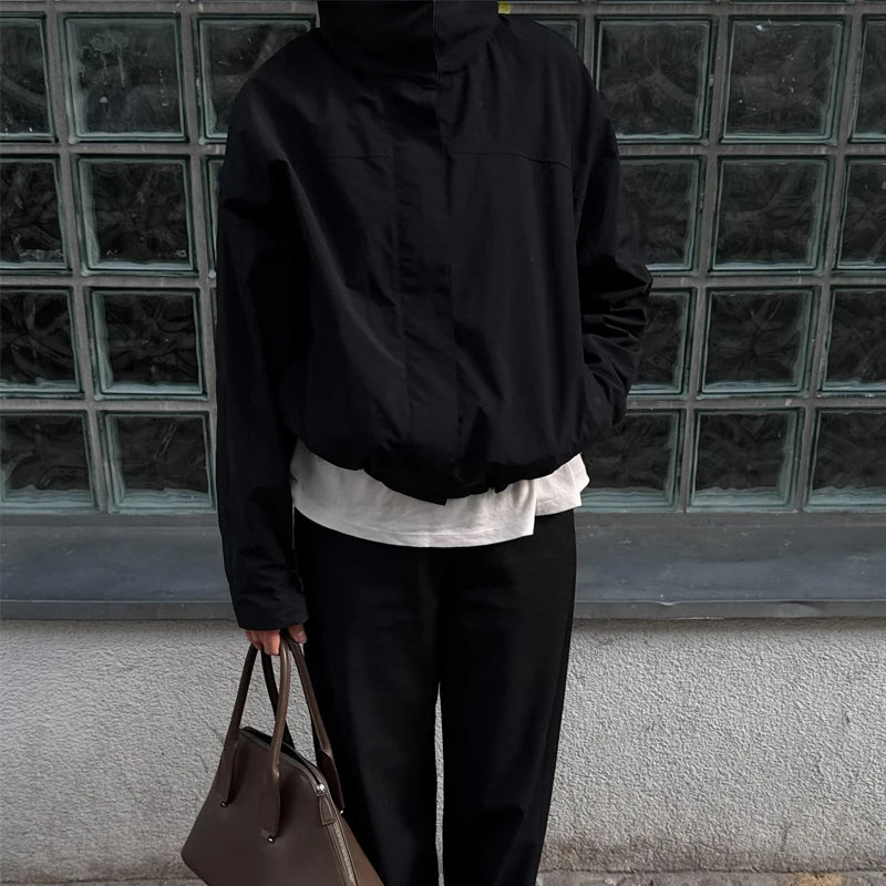 Y2K Black Essentials Windbreaker Zip Up Bomber Jacket