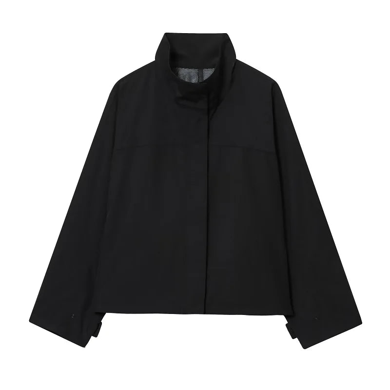Y2K Black Essentials Windbreaker Zip Up Bomber Jacket