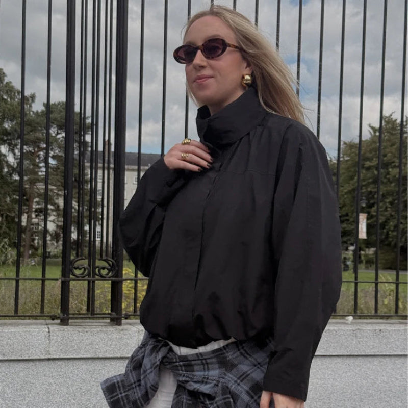 Y2K Black Essentials Windbreaker Zip Up Bomber Jacket