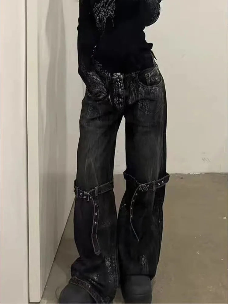 Y2K Black Grunge Boot Cut Jeans