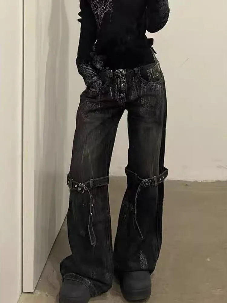 Y2K Black Grunge Boot Cut Jeans