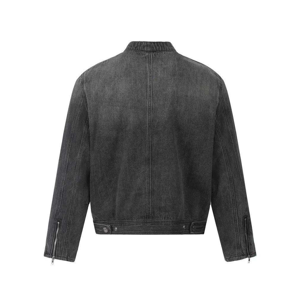 Y2K Black Motorcycle Zip Up Denim Jacket