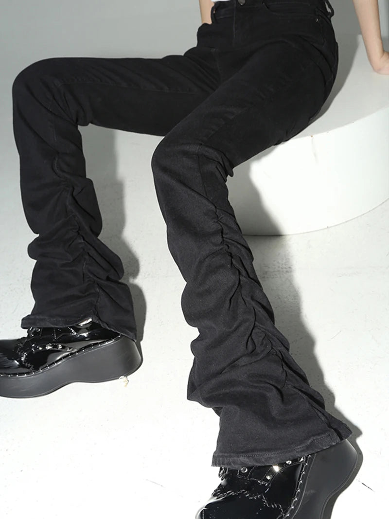 Y2K Black Stacked High Waist Flare Jeans