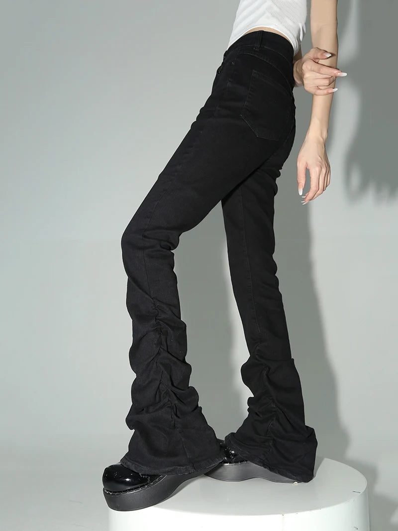 Y2K Black Stacked High Waist Flare Jeans