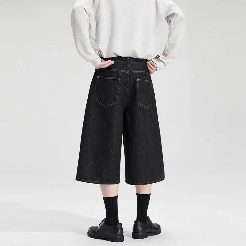 Y2K Black Wash Baggy Long Denim Shorts Jorts