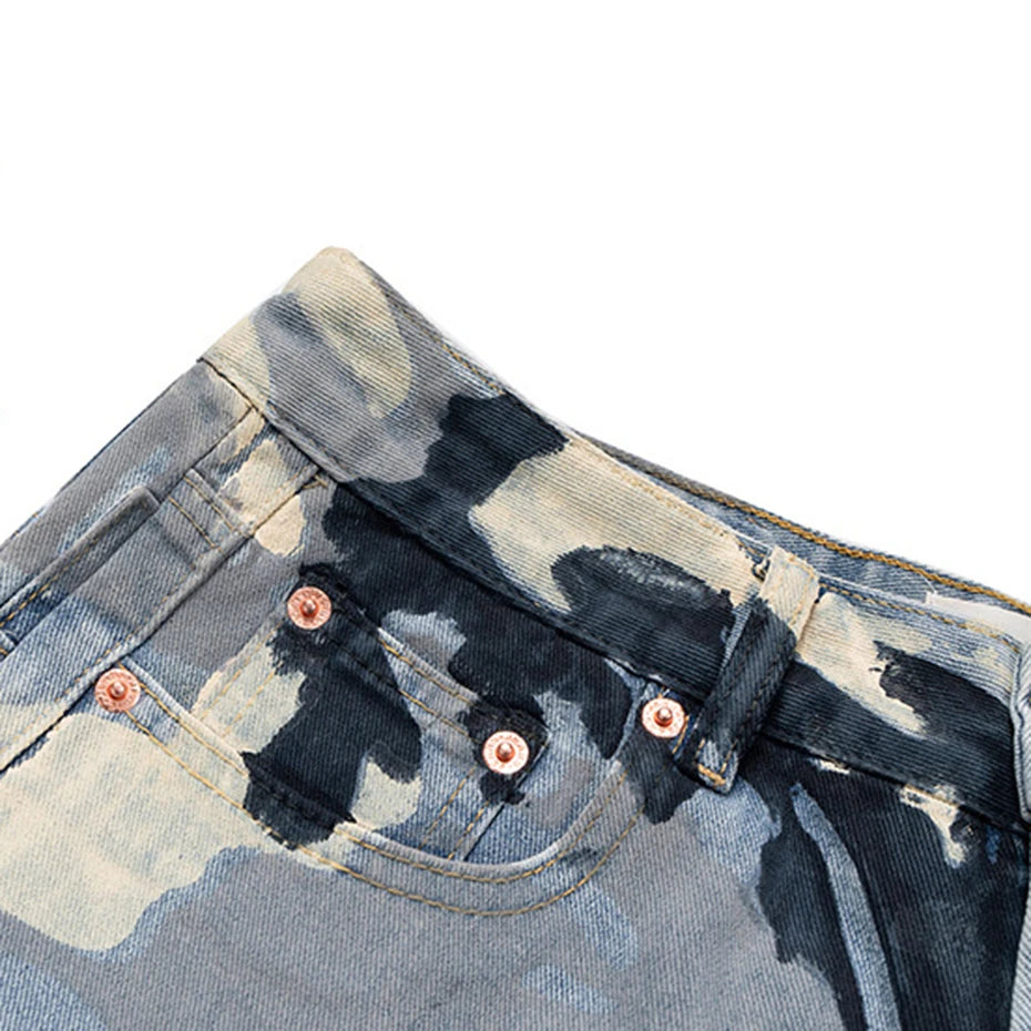 Y2K Blue Camo Wide Leg Baggy Jeans