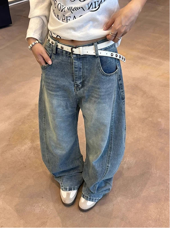 Y2K Blue Vintage Graphic High Waisted Baggy Jeans