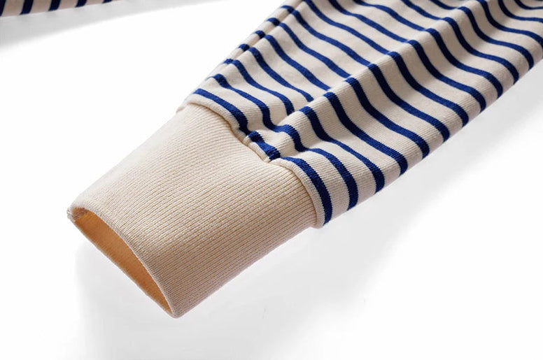 Y2K Blue and White Striped Long Sleeve Polo Shirt Top