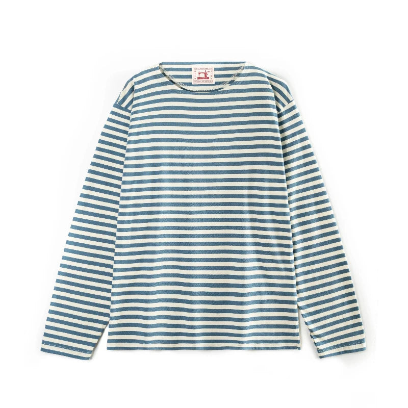 Y2K Blue and White Striped Sea Soul Long Sleeve Top